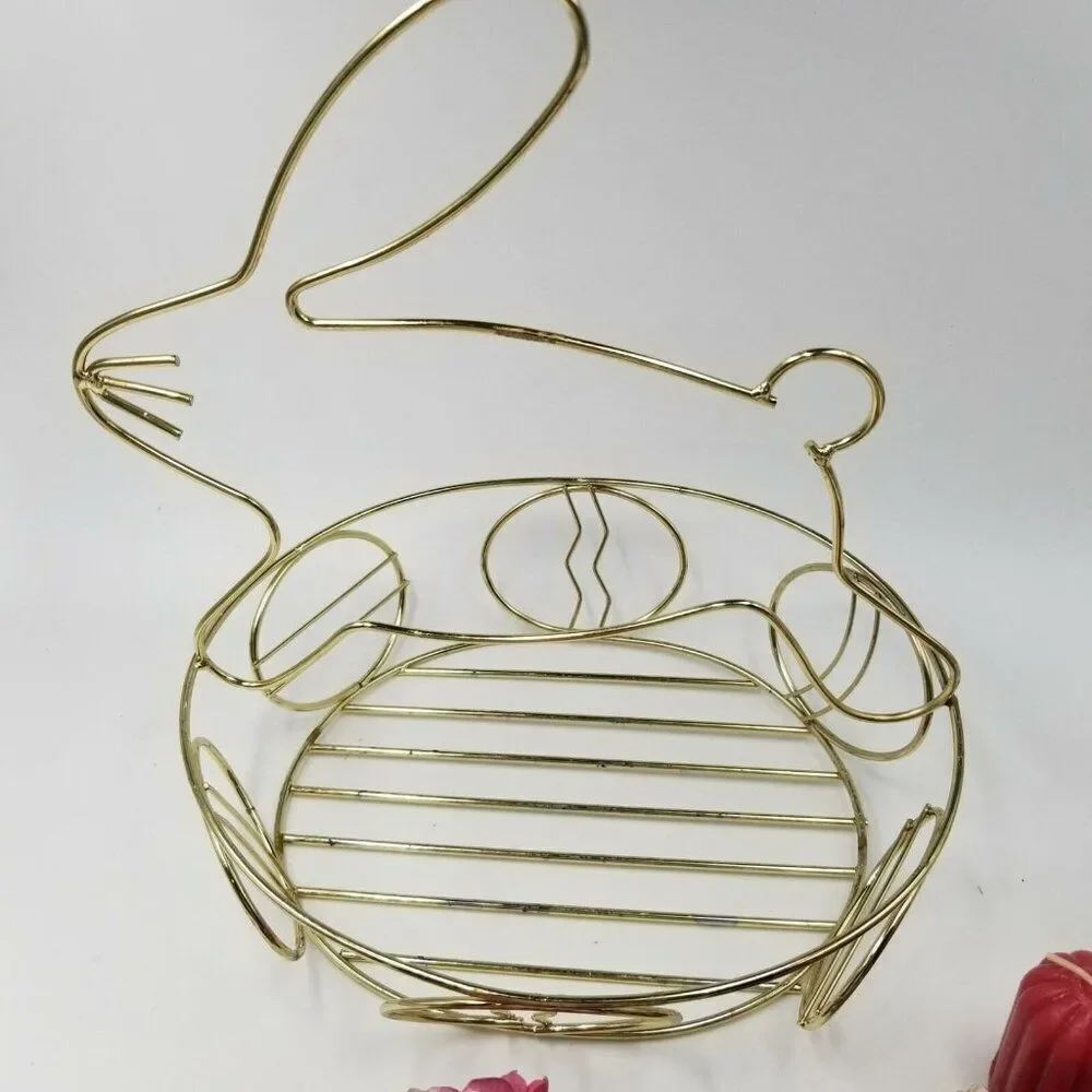 Vintage Gold Homco Easter Bunny Rabbit Basket Brass Plated